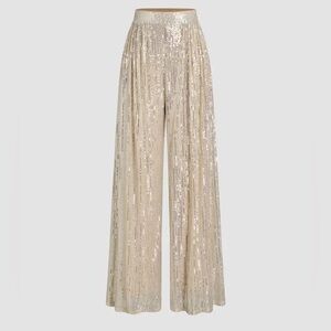 12th Tribe Glittering Wide-Leg Pants in Cream